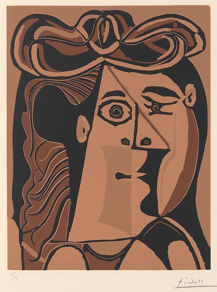 Head of a Woman in a Hat, Pablo Picasso (Spanish, Malaga 1881–1973 Mougins, France), Linoleum cut