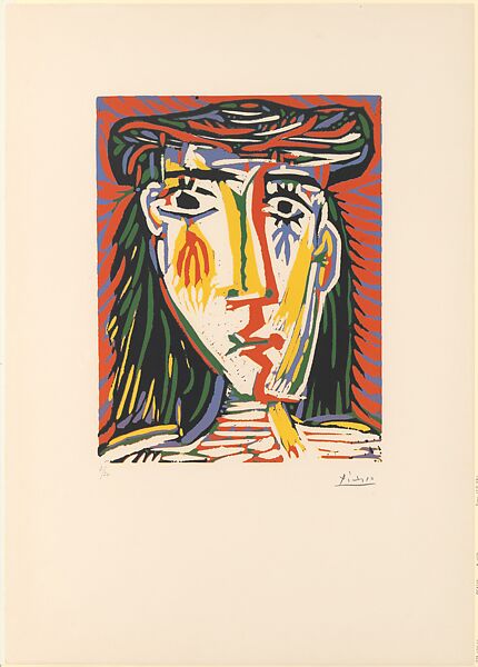 Jacqueline with a Straw Hat, Pablo Picasso (Spanish, Malaga 1881–1973 Mougins, France), Linoleum cut 
