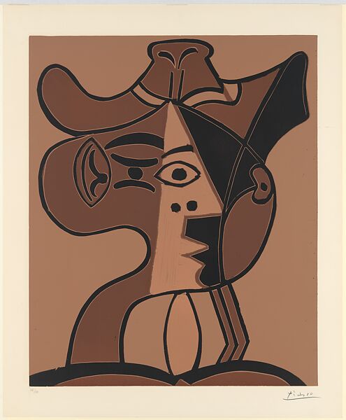 Large Head of a Woman in a Hat, Pablo Picasso (Spanish, Malaga 1881–1973 Mougins, France), Linoleum cut 