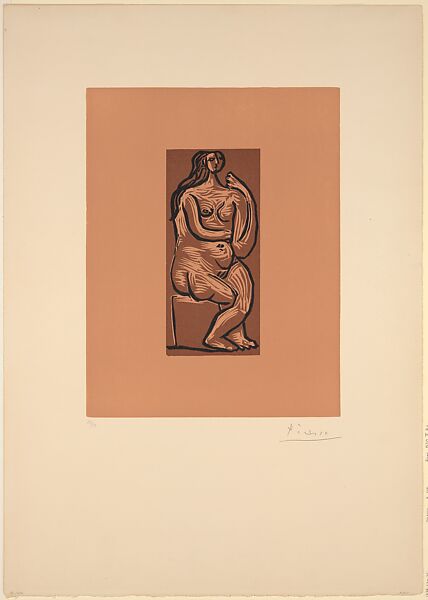 Seated Nude, Pablo Picasso (Spanish, Malaga 1881–1973 Mougins, France), Linoleum cut 