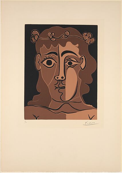 Young Man with a Crown of Leaves, Pablo Picasso (Spanish, Malaga 1881–1973 Mougins, France), Linoleum cut 