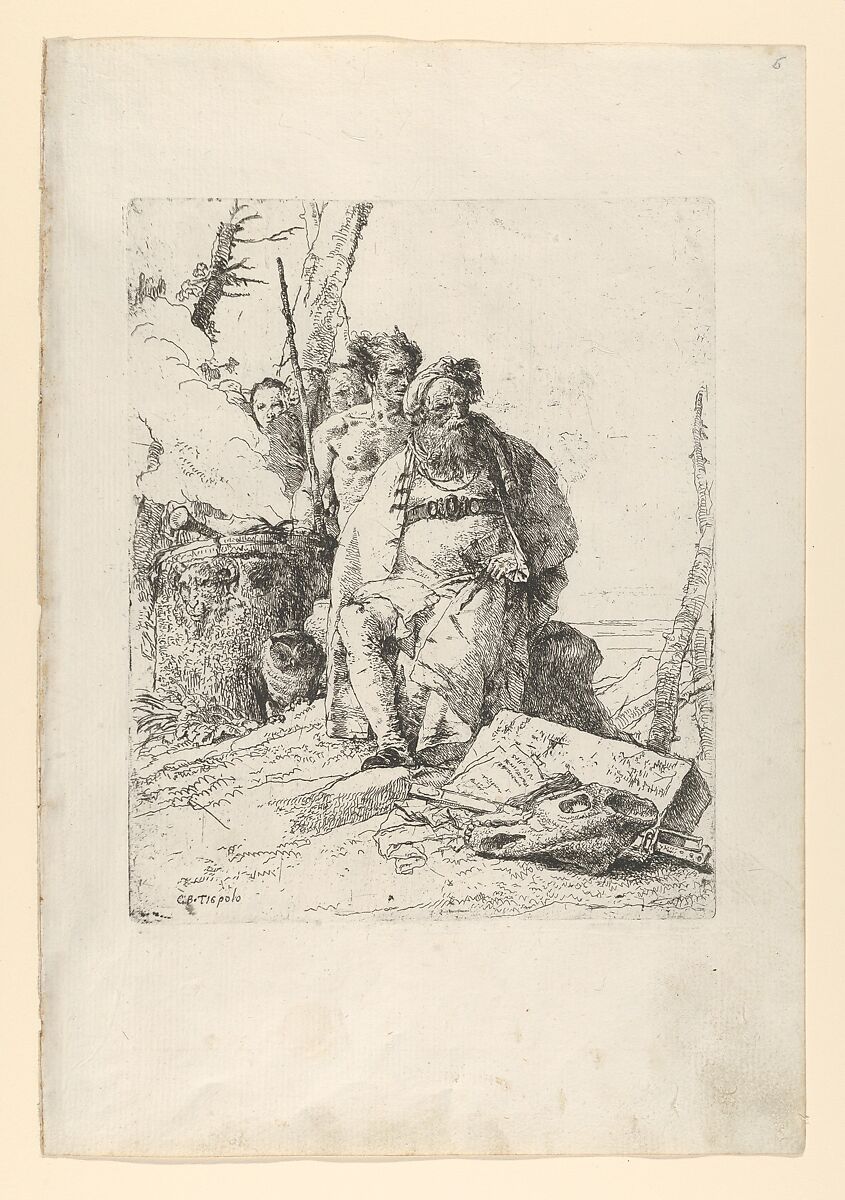 Magician with four Figures near a smoking Altar, from the Scherzi, Giovanni Battista Tiepolo (Italian, Venice 1696–1770 Madrid), Etching; first state of two 