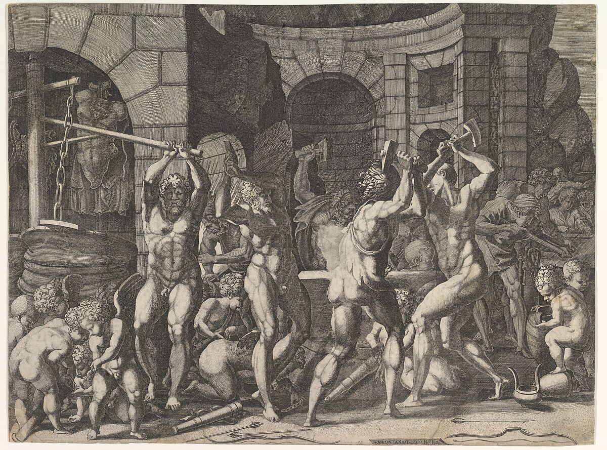 Vulcan's Forge, Master FG (Italian, active mid-16th century), Engraving 