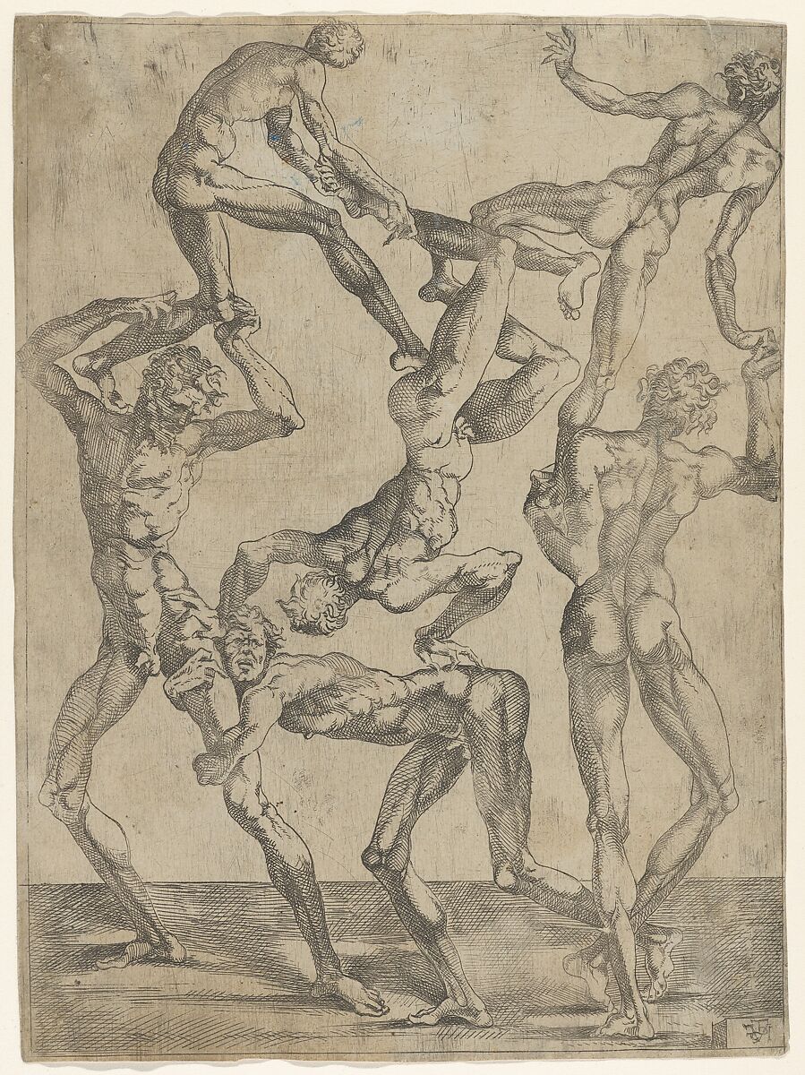 Pyramid of Men, Attributed to Juste de Juste (French (born Italy), Florence 1501–1559 Tours), Etching 