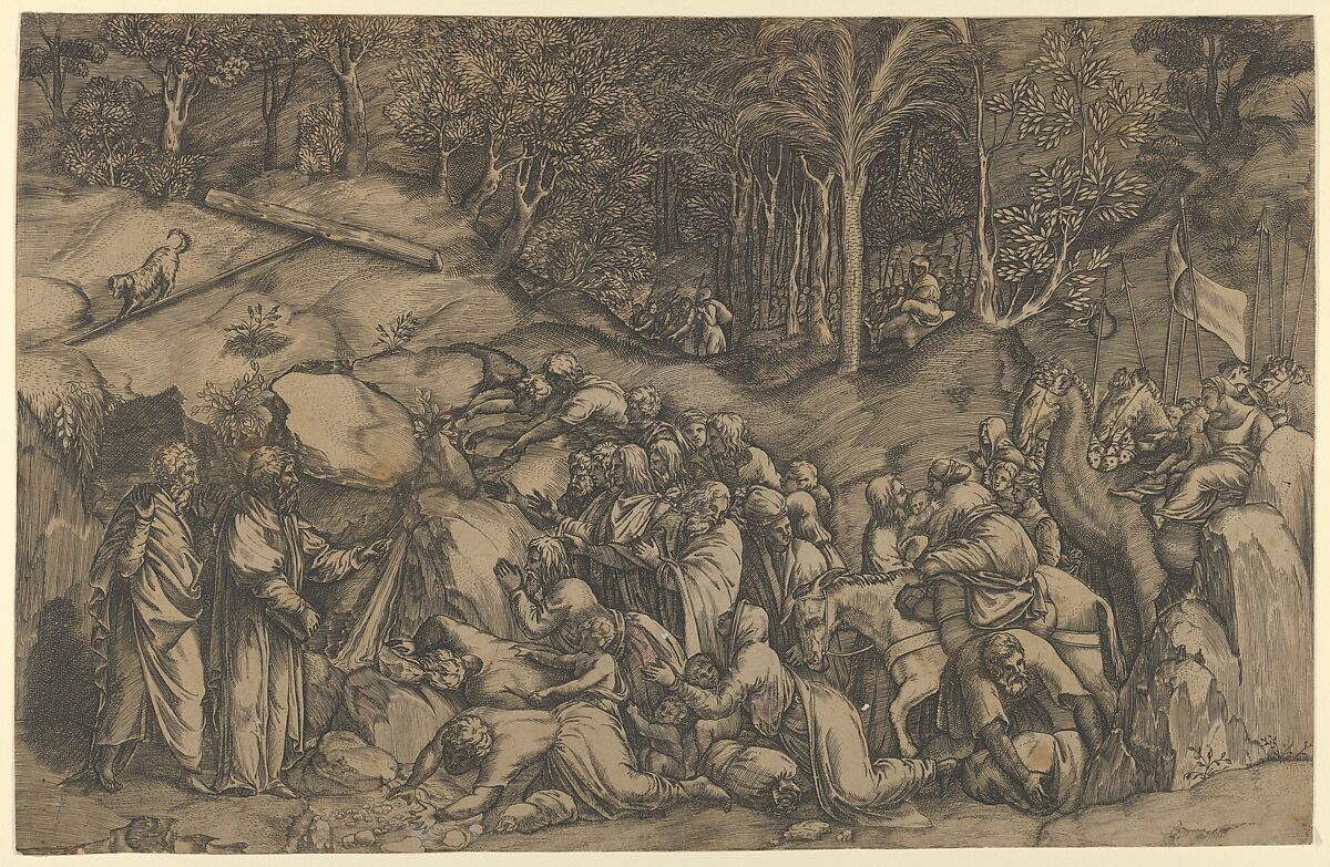 Moses striking the Rock, Anonymous, Italian?, 16th century, Engraving 