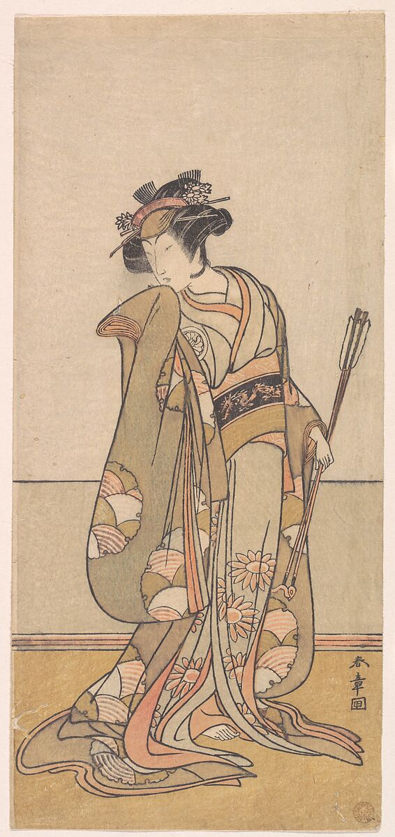 The Third Segawa Kikunojo as a Woman Walking Toward the Right, Katsukawa Shunshō　勝川春章 (Japanese, 1726–1792), Woodblock print (nishiki-e); ink and color on paper, Japan 