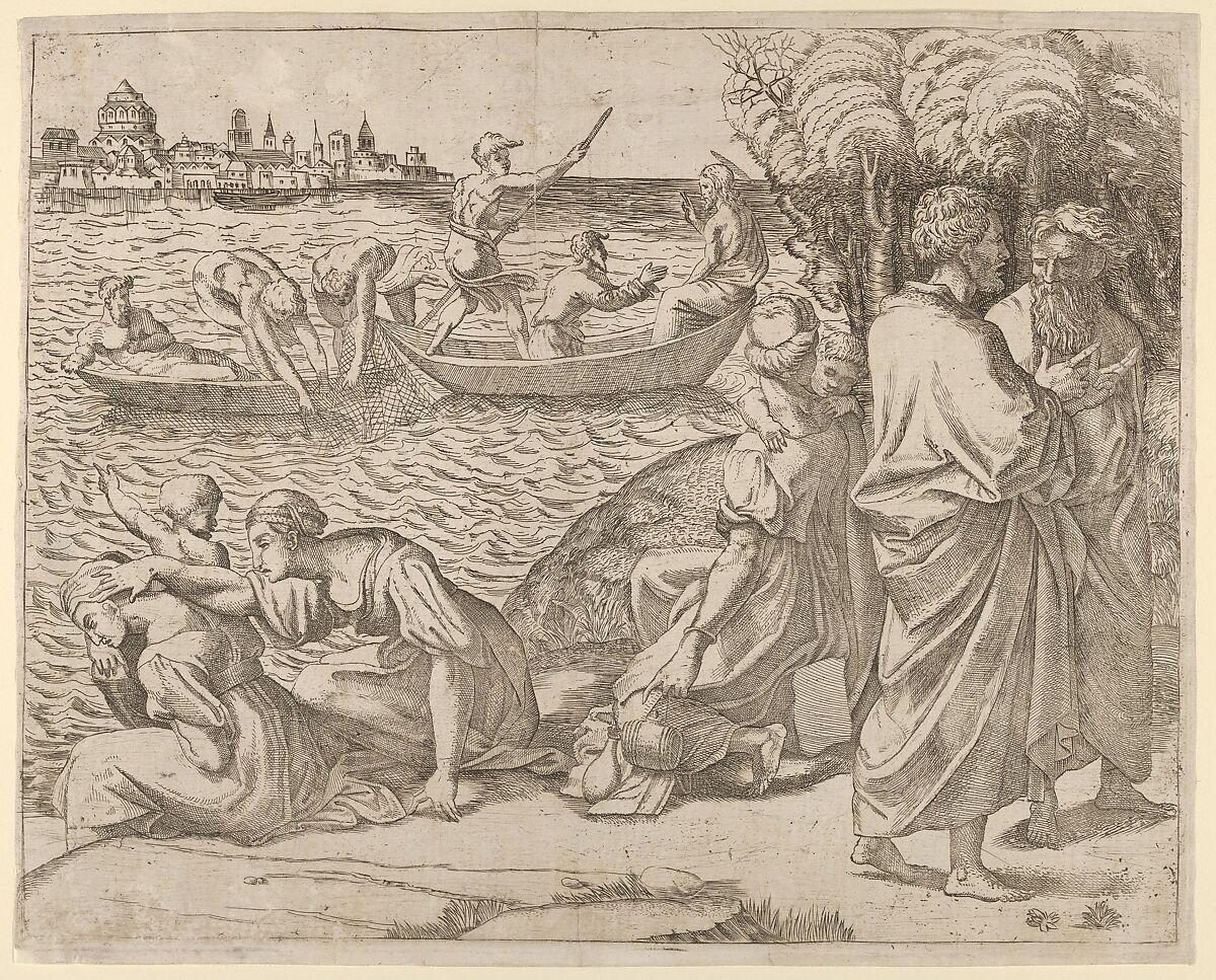 The Miraculous Draught of Fishes, Anonymous, French, School of Fontainebleau, 16th century, Etching 