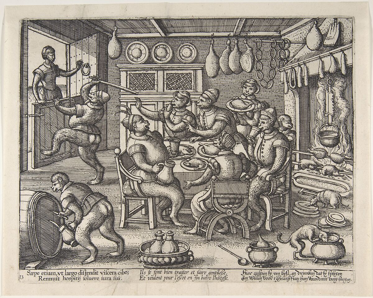 The Fat Kitchen, from the series Monkeys, Peeter van der Borcht (Netherlandish, Mechelen ca. 1535–1608 Antwerp), Etching; second state 