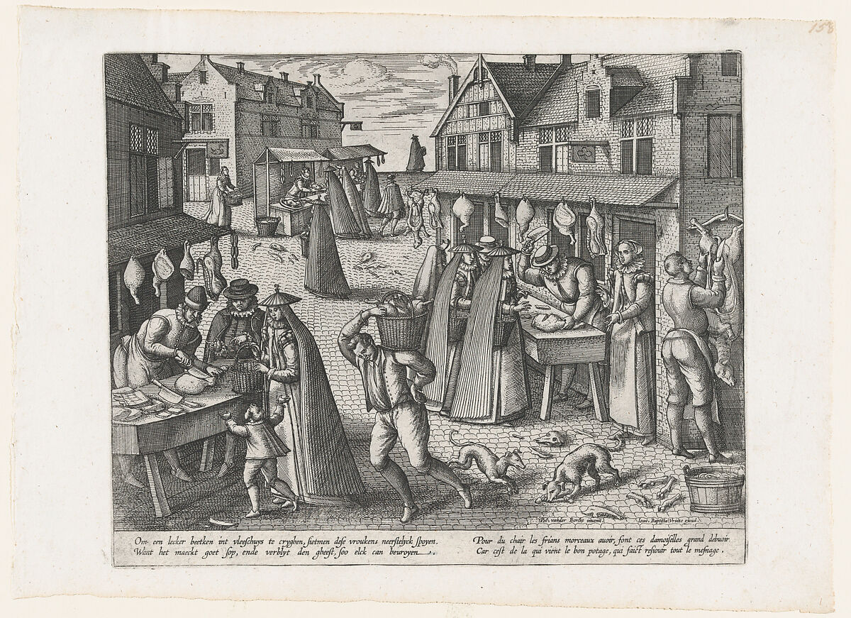 Meat Market, from the pair Meat Market and Vegetable Market, Peeter van der Borcht (Netherlandish, Mechelen ca. 1535–1608 Antwerp), Etching; first state of two 