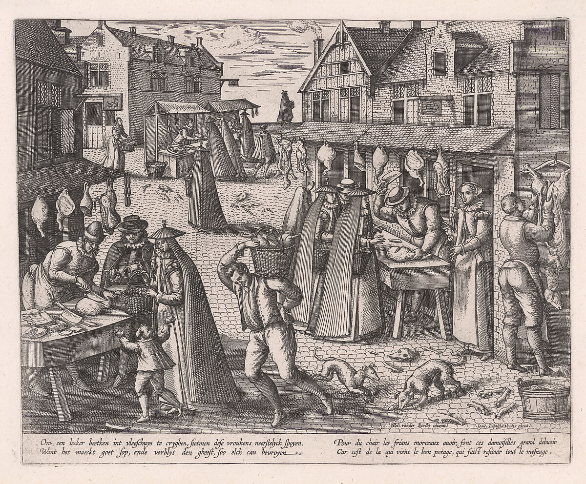 Meat Market (from the pair Meat Market and Vegetable Market), Peeter van der Borcht (Netherlandish, Mechelen ca. 1535–1608 Antwerp), Etching; first state of two