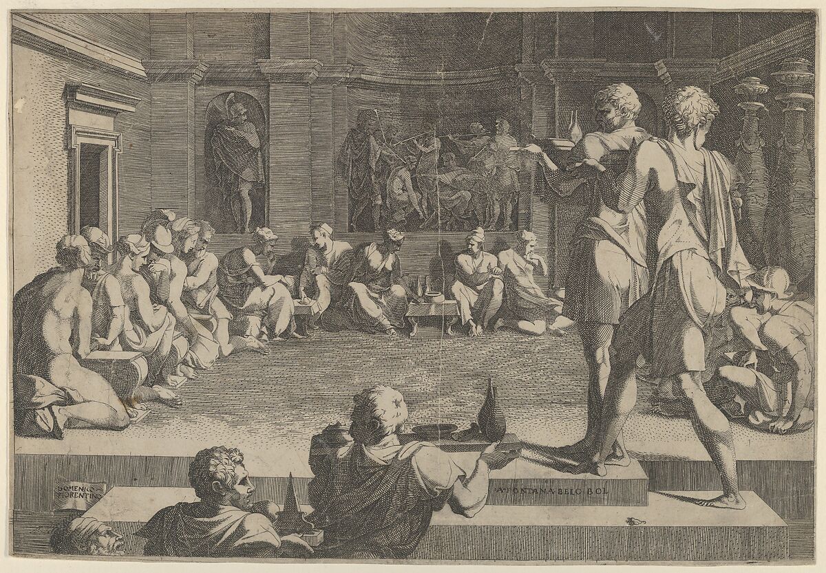 The Banquet of Alexander, Domenico del Barbiere (Italian, Florence (?) 1506–1565 Paris), Engraving 