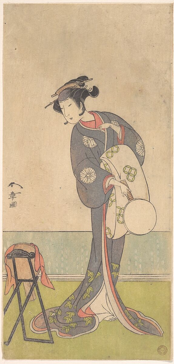 The First Nakamura Tomijuro as an Oiran Standing in a Room, Katsukawa Shunshō　勝川春章 (Japanese, 1726–1792), Woodblock print (nishiki-e); ink and color on paper, Japan 