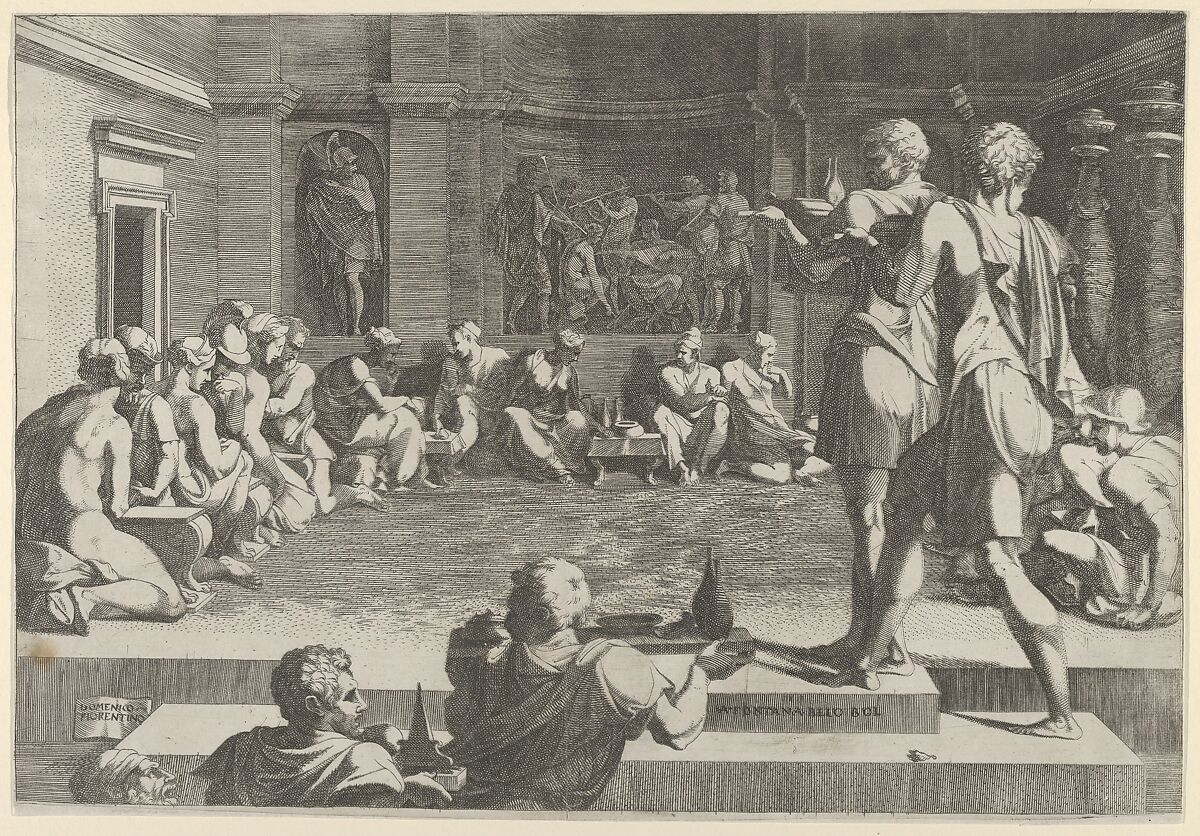 The Banquet of Alexander, Domenico del Barbiere (Italian, Florence (?) 1506–1565 Paris), Engraving 