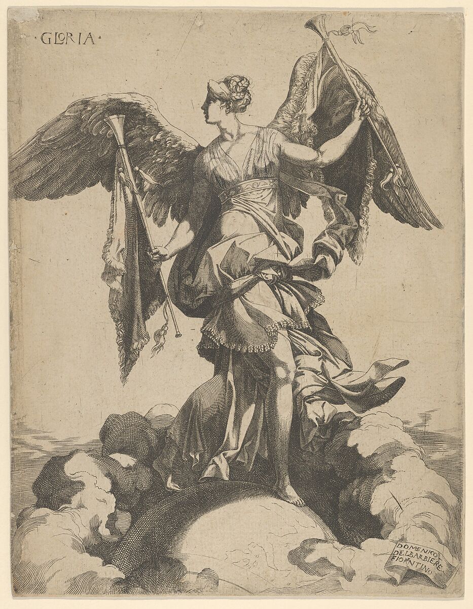 Fame, Domenico del Barbiere (Italian, Florence (?) 1506–1565 Paris), Engraving 