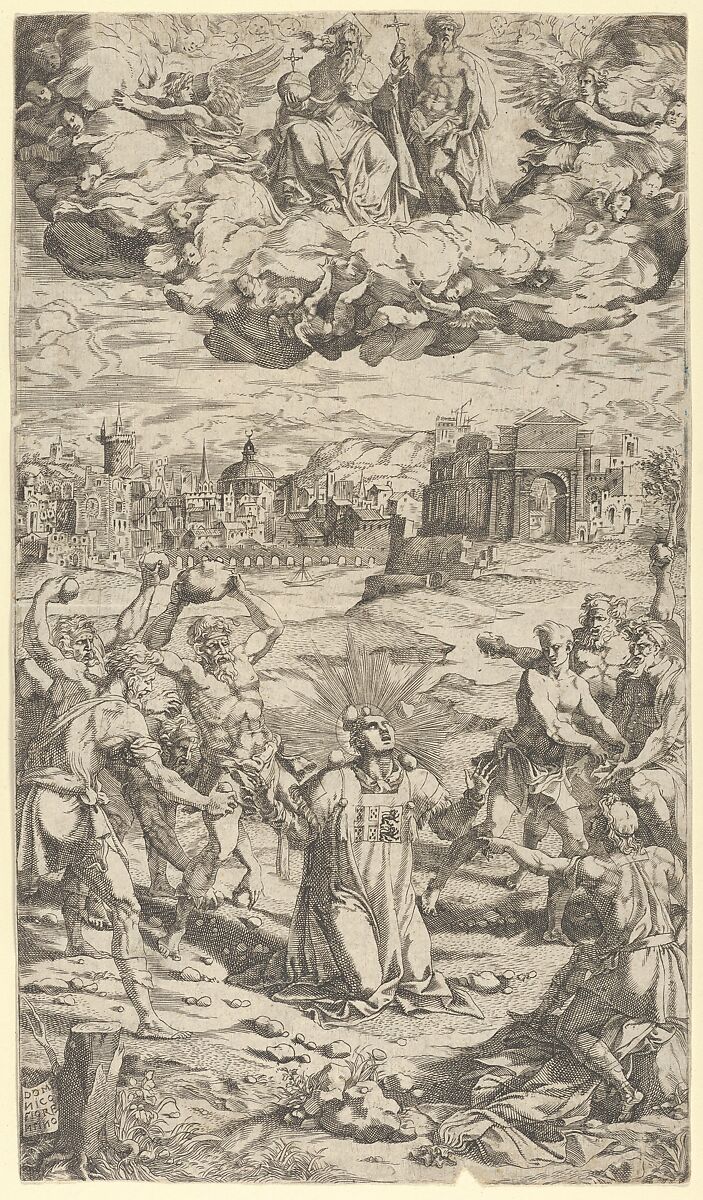 The Stoning of Saint Stephen, Domenico del Barbiere  Italian, Engraving