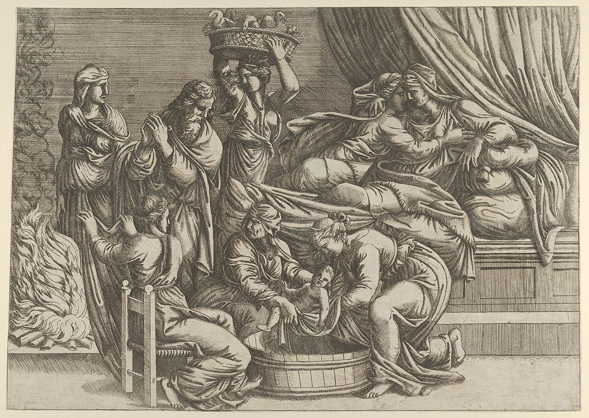 The Birth of the Virgin, Anonymous, French, School of Fontainebleau, 16th century, Etching 