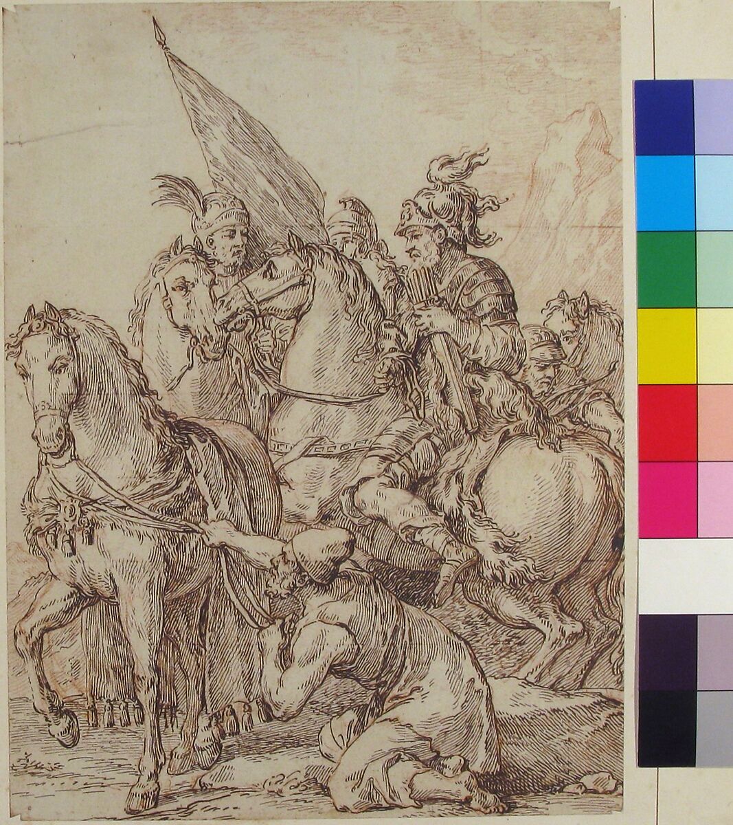 Equestrian Group, Michel François Dandré-Bardon (French, Aix-en-Provence 1700–1783 Paris), Pen and brown ink over red chalk underdrawing