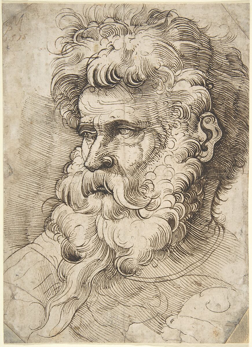 Head of a Bearded Man, Monogrammist SM (German, active ca. 1515), Pen and black ink 
