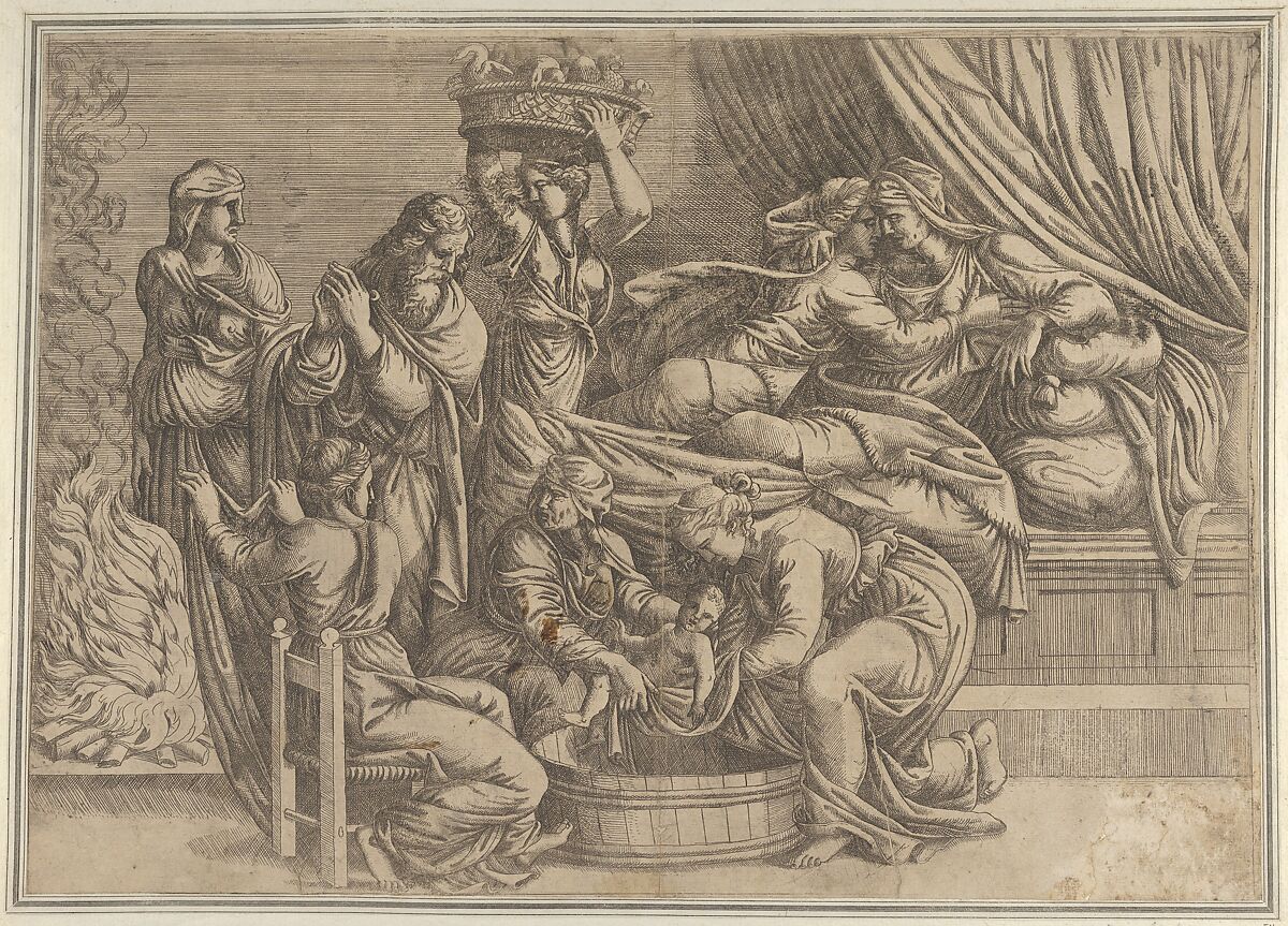 The Birth of the Virgin, Anonymous, French, School of Fontainebleau, 16th century, Etching 