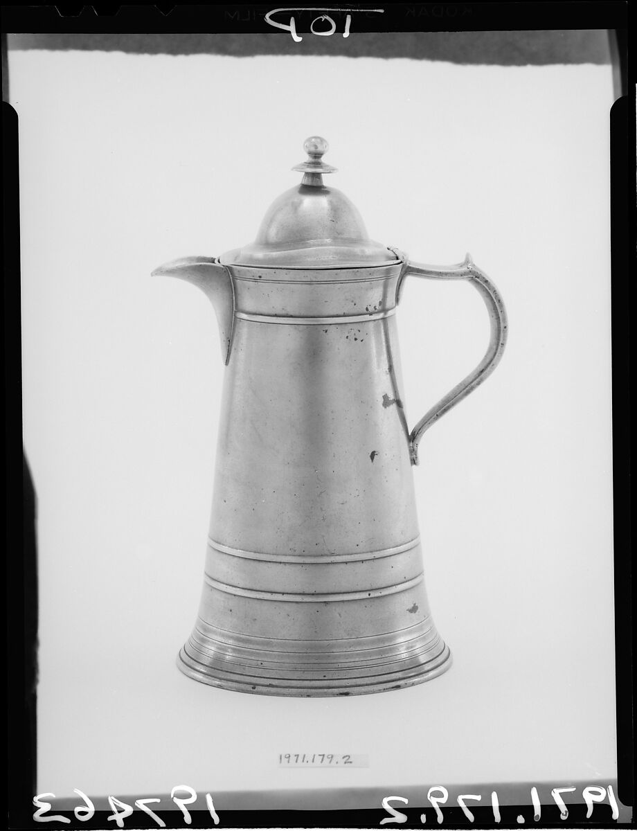 Flagon, Rufus Dunham (1815–1882), Pewter, American 