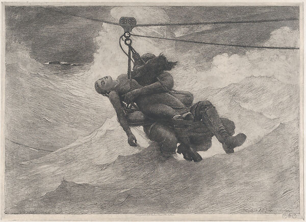 The Life Line, Winslow Homer (American, Boston, Massachusetts 1836–1910 Prouts Neck, Maine), Etching (posthumous impression) 