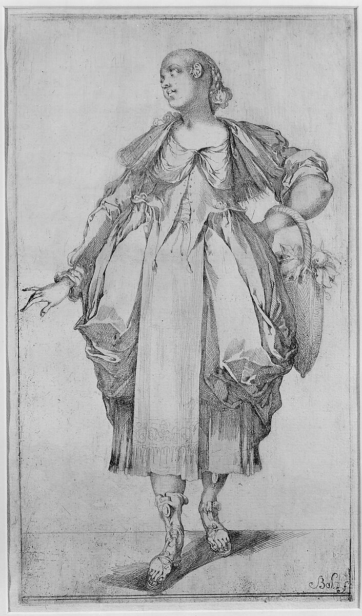 Gardener with a Basket on her Arm, from Hortulanae series, Jacques Bellange (French, Bassigny (?) ca. 1575–1616 Nancy), Etching and engraving