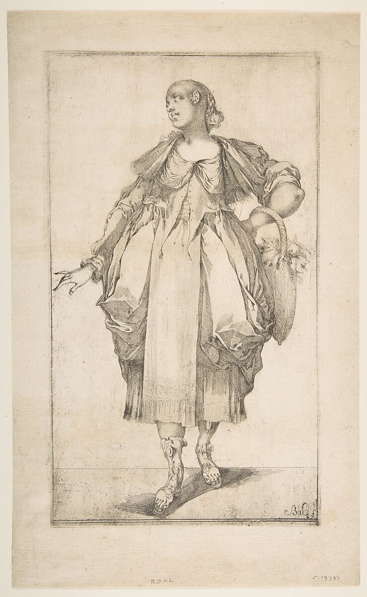 Gardener with a Basket on her Arm, from Hortulanae series, Jacques Bellange (French, Bassigny (?) ca. 1575–1616 Nancy), Etching and engraving
