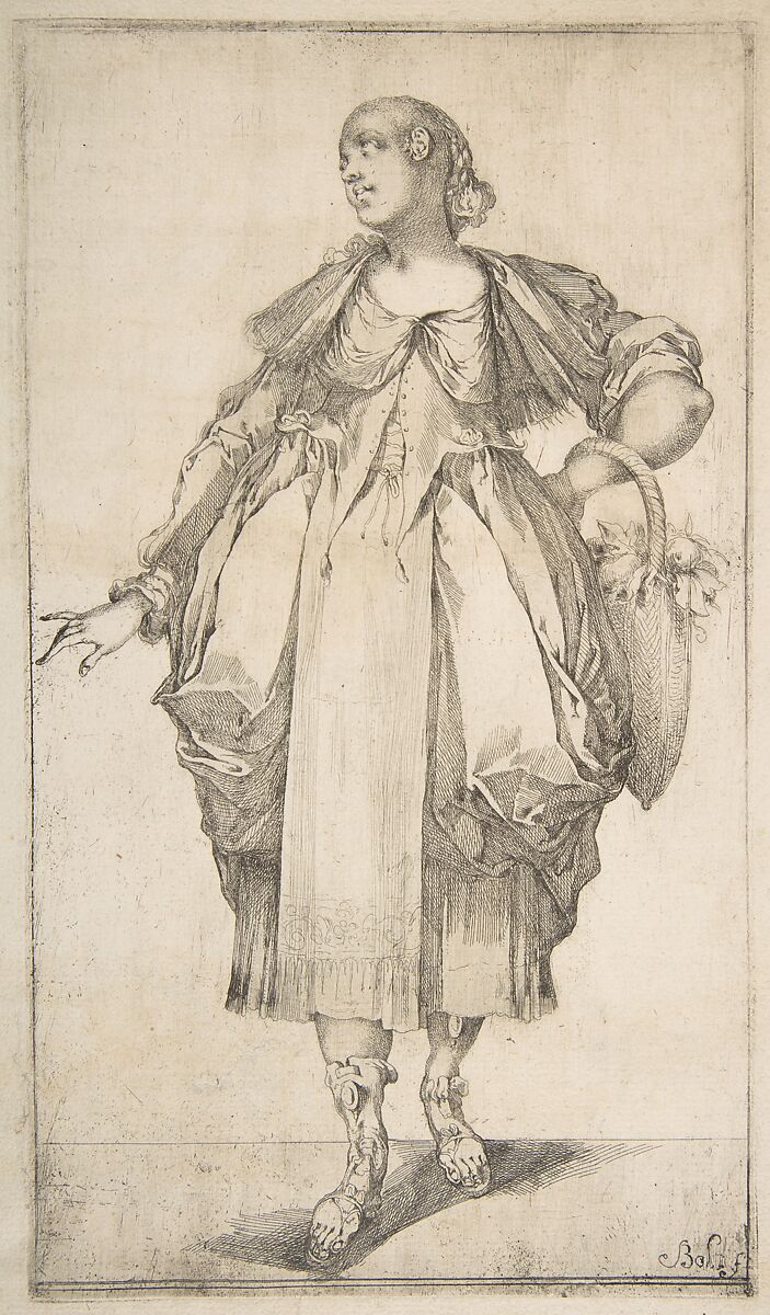 Gardener with a Basket on her Arm, from Hortulanae series, Jacques Bellange (French, Bassigny (?) ca. 1575–1616 Nancy), Etching and engraving 