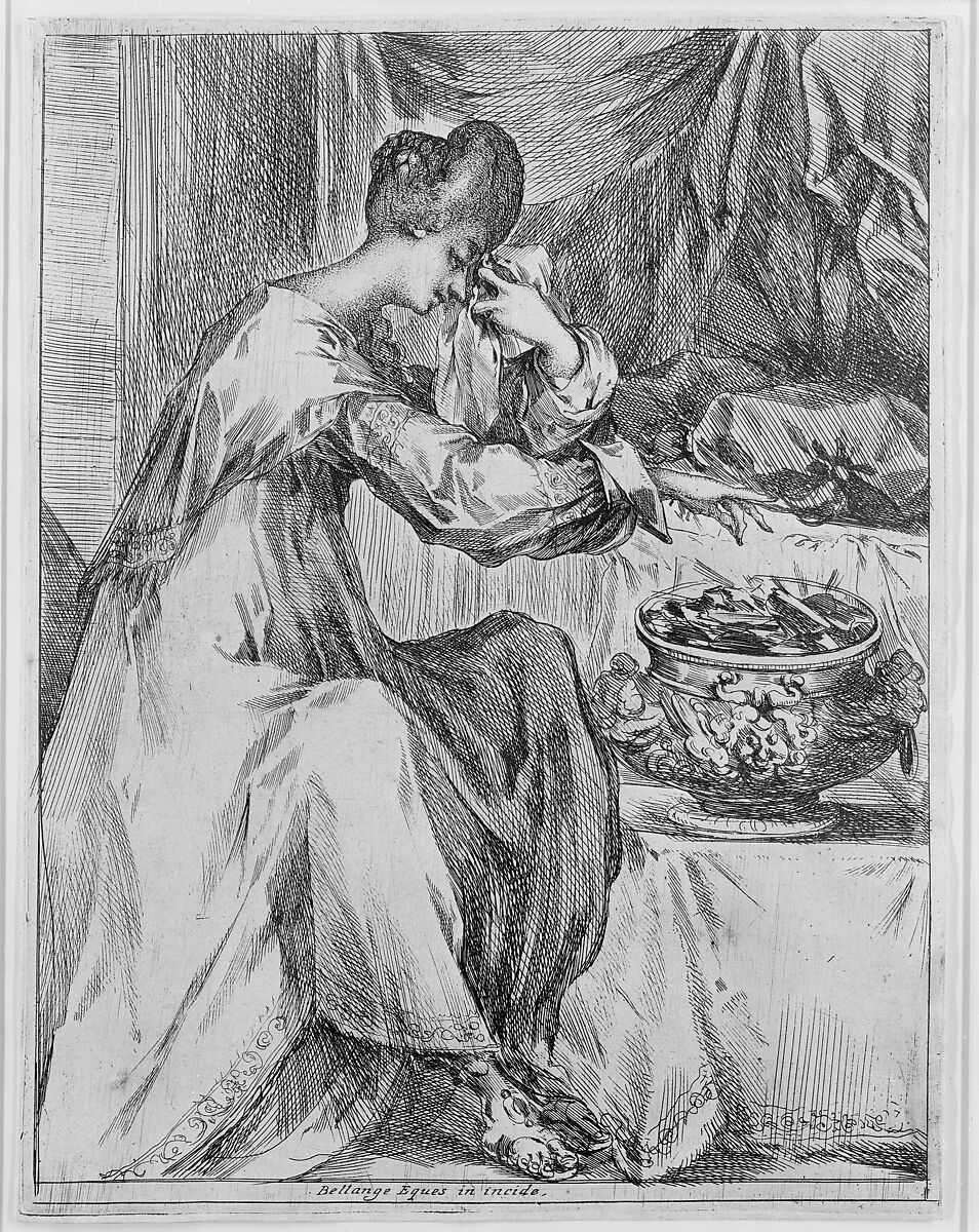 The Suicide of Portia, Jacques Bellange (French, Bassigny (?) ca. 1575–1616 Nancy), Etching with stippling and engraving