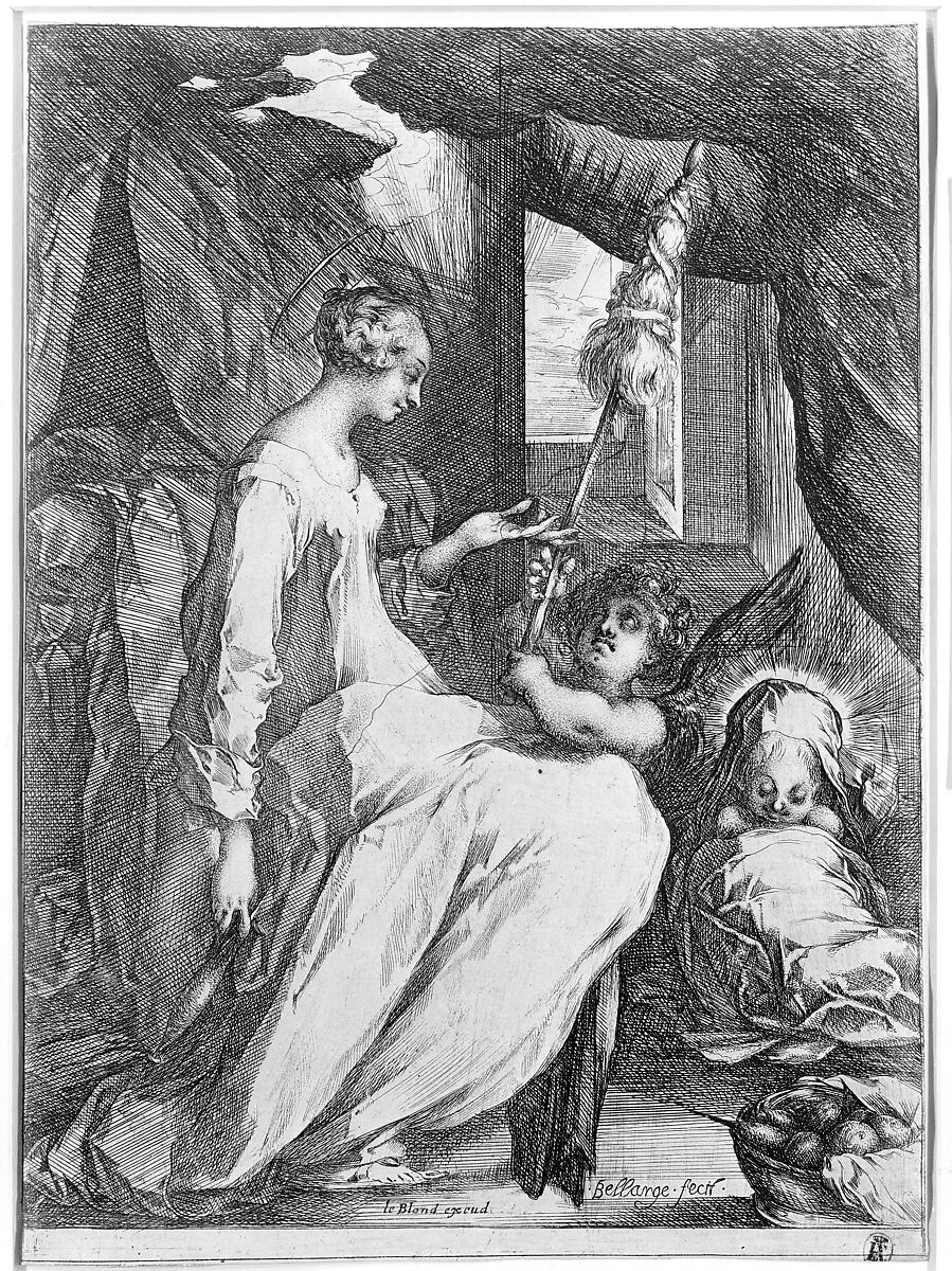 Virgin and Child with an Angel, Jacques Bellange (French, Bassigny (?) ca. 1575–1616 Nancy), Etching with stippling and engraving