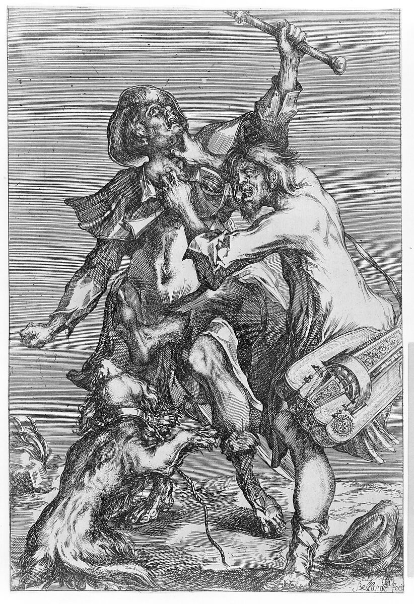 Two Fighting Beggars, Jacques Bellange (French, Bassigny (?) ca. 1575–1616 Nancy), Etching with stippling, engraving and drypoint; first state of two