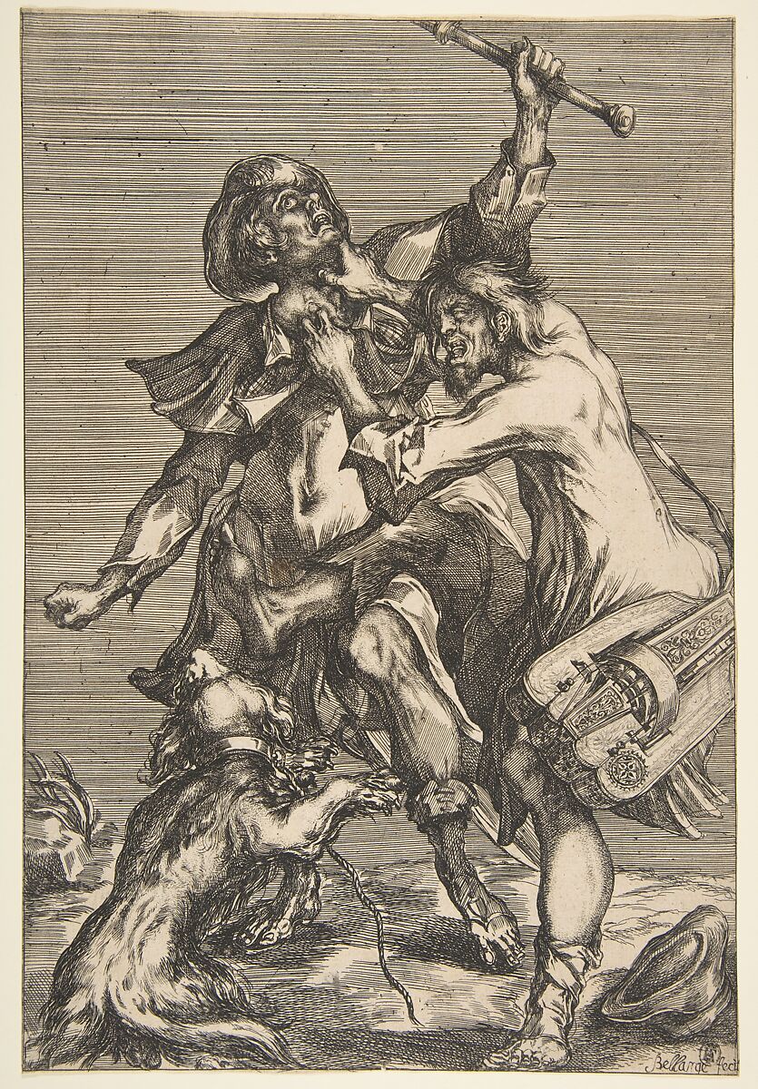 Two Fighting Beggars, Jacques Bellange (French, Bassigny (?) ca. 1575–1616 Nancy), Etching with stippling, engraving and drypoint; first state of two 