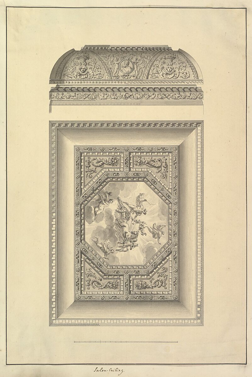 Salon Ceiling, Houghton Hall, Norfolk, Isaac Ware (British, before 1704–1766 Hampstead), Pen and black ink, brush and gray wash 
