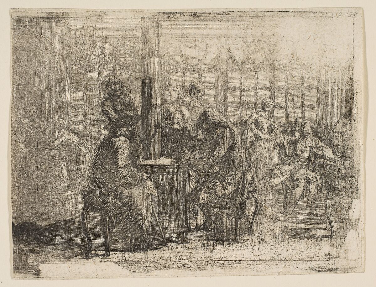 The Newsmongers, Gabriel de Saint-Aubin (French, Paris 1724–1780 Paris), Etching, early state 