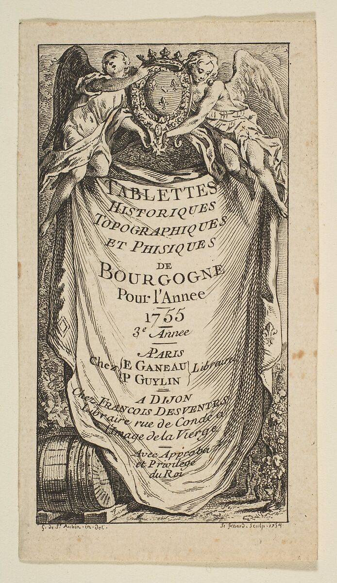Vignettes pour les "Tablettes historiques, topographiques et physiques de Bourgogne", After Gabriel de Saint-Aubin (French, Paris 1724–1780 Paris), Etching