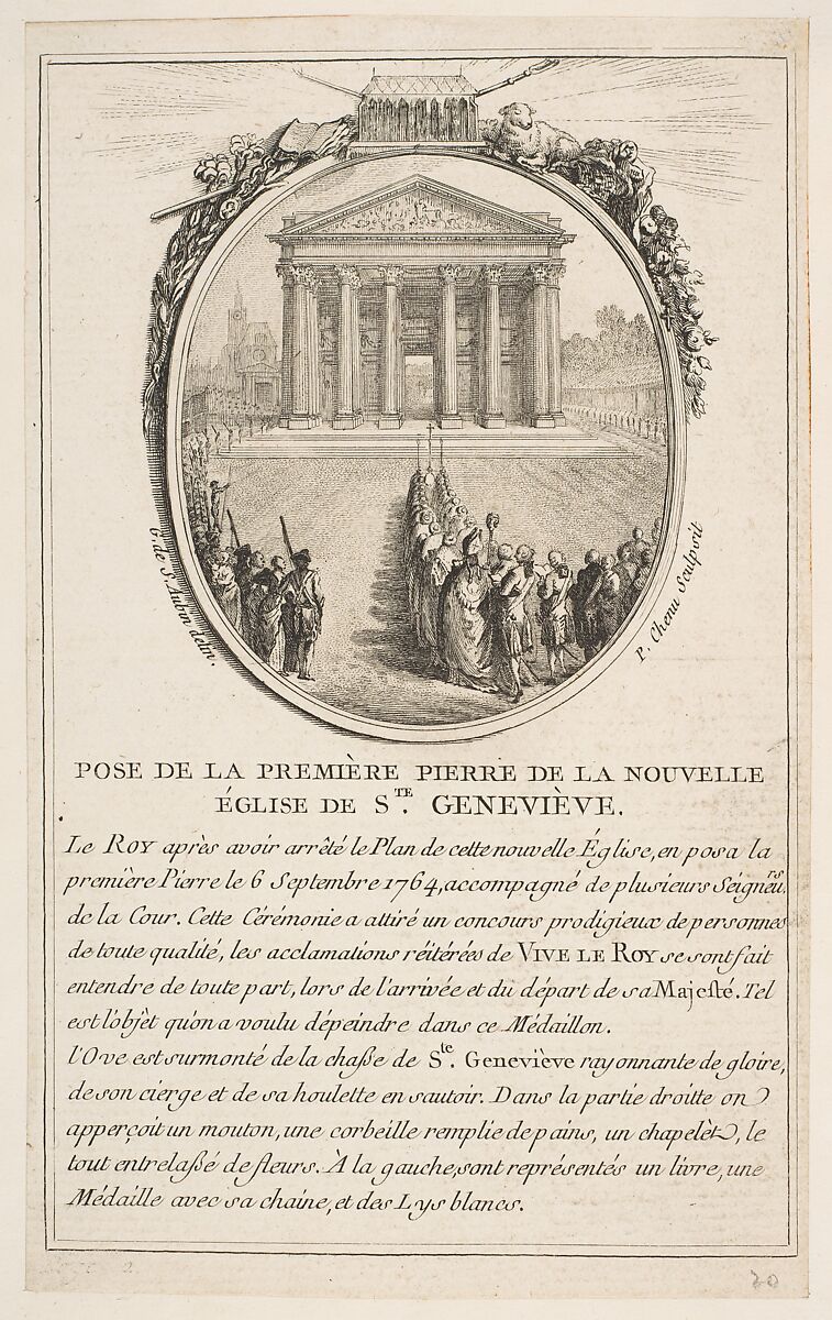 Pose de la premiere pierre de la nouvelle eglise Sainte-Genevieve, After Gabriel de Saint-Aubin (French, Paris 1724–1780 Paris), Etching 
