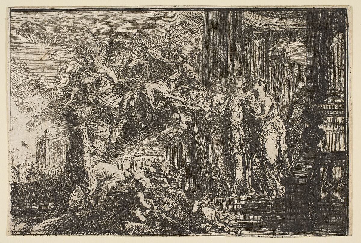 Allegorie sur la Convalescence du Dauphin, Gabriel de Saint-Aubin (French, Paris 1724–1780 Paris), Etching, second state 