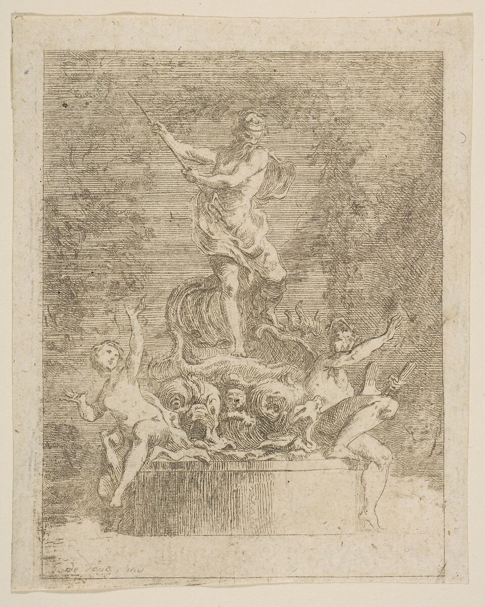 The Wrath of Neptune, Gabriel de Saint-Aubin (French, Paris 1724–1780 Paris), Etching, before first state 