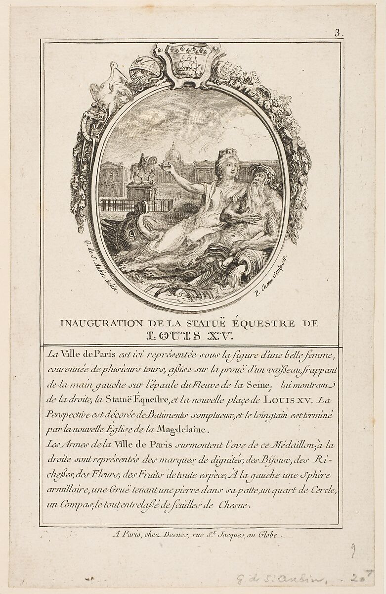 Inauguration de la statue equestre de Louis XV, After Gabriel de Saint-Aubin (French, Paris 1724–1780 Paris), Etching, third state 