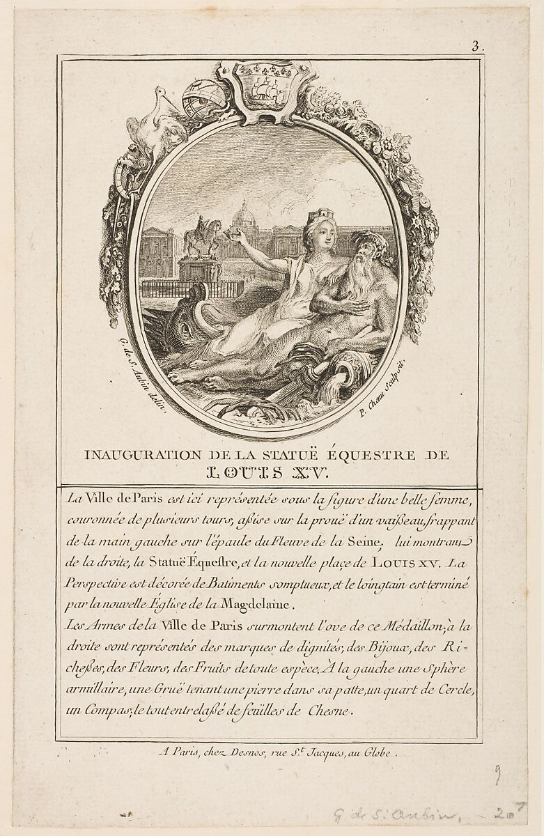 The Inauguration of the Statue of Louis XV, After Gabriel de Saint-Aubin (French, Paris 1724–1780 Paris), Etching, third state 