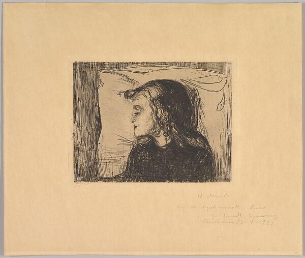 The Sick Girl, Edvard Munch (Norwegian, Løten 1863–1944 Ekely), Etching with drypoint in brownish black ink 