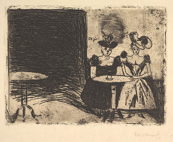 Night Café, Edvard Munch (Norwegian, Løten 1863–1944 Ekely), Etching in brownish black ink 