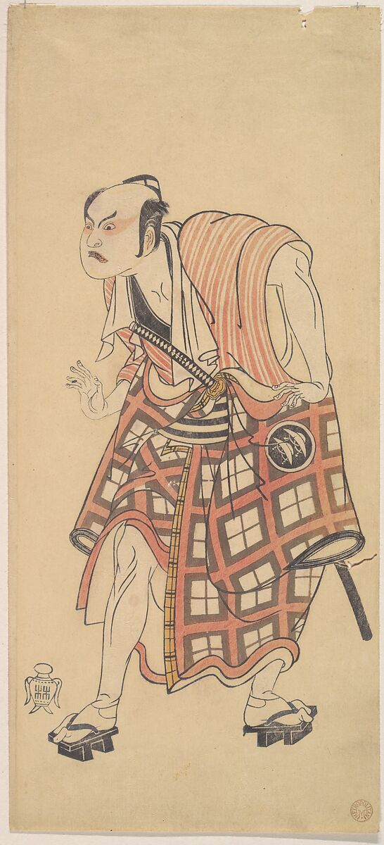 The Second Nakajima Mihoemon as a Man Standing with Head Bent Forward, Katsukawa Shunshō　勝川春章 (Japanese, 1726–1792), Woodblock print (nishiki-e); ink and color on paper, Japan 