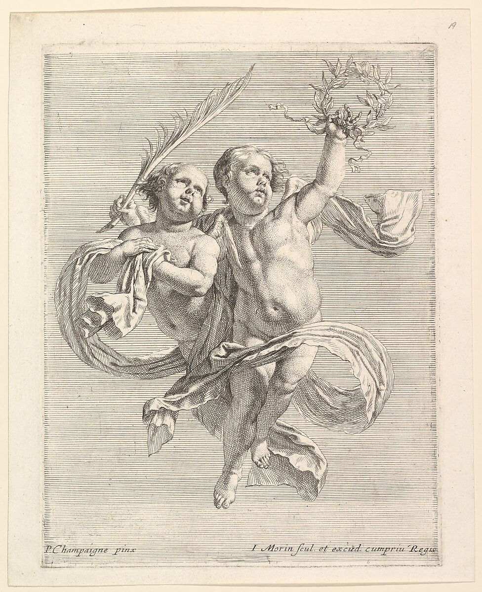 Groupe de deux angelots (regardant vers la droite), Jean Morin (French, Paris ca. 1605–1650 Paris), Etching 