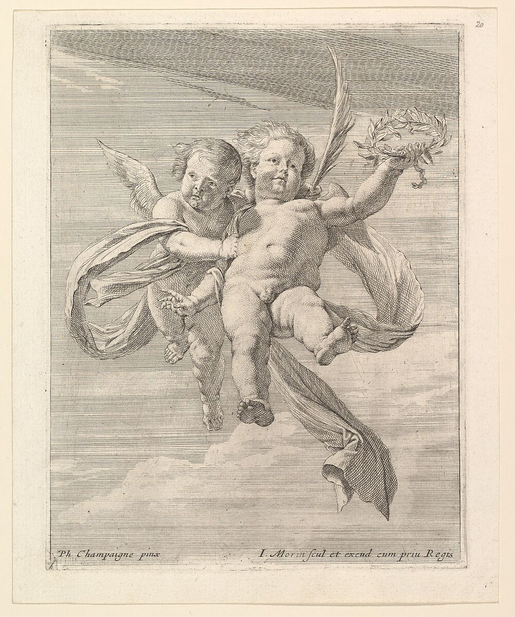 Groupe de deux angelots (l'un regardant de face et l'autre vers la gauche), Jean Morin (French, Paris ca. 1605–1650 Paris), Etching 