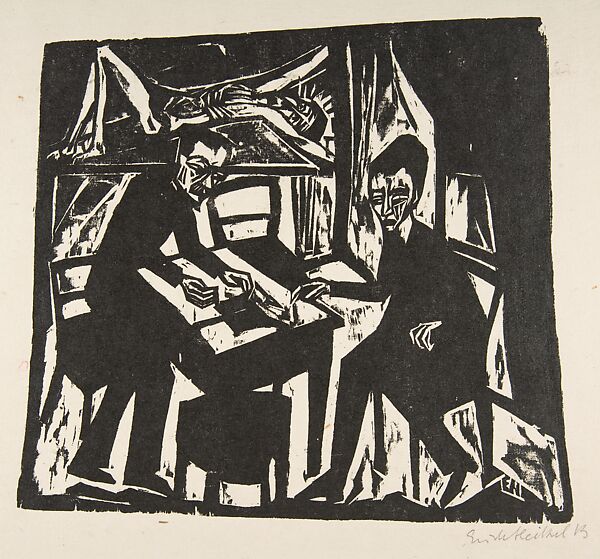 Two Men at a Table, Erich Heckel (German, Döbeln 1883–1970 Radolfzell), Woodcut 