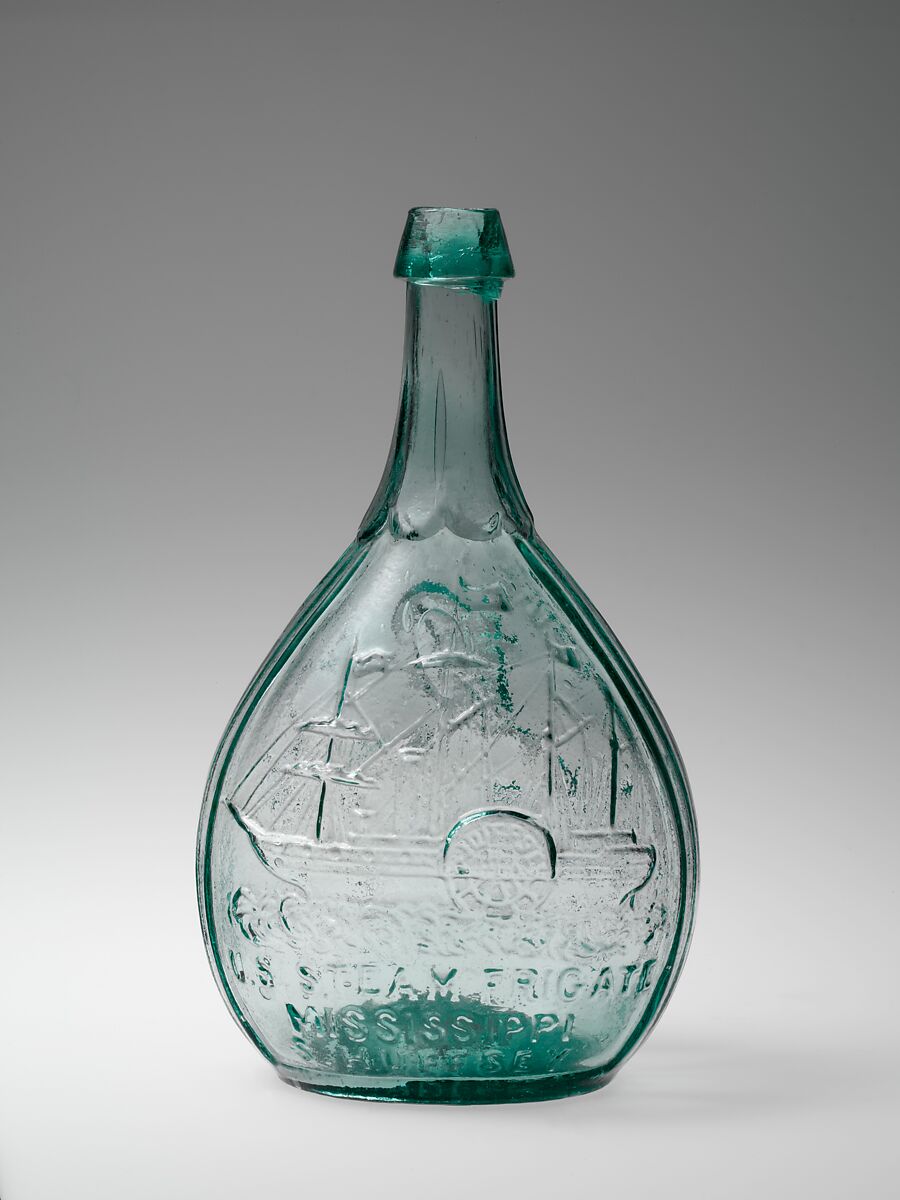 Figured bottle, Probably Kensington Vial and Bottle Works of Sheets and Duffy, Free-blown molded glass, American