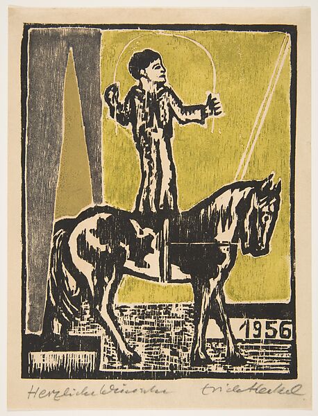 25. Jahresblatt: Junger Reiter, Erich Heckel (German, Döbeln 1883–1970 Radolfzell), Woodcut in yellow, ochre, and gray ink 
