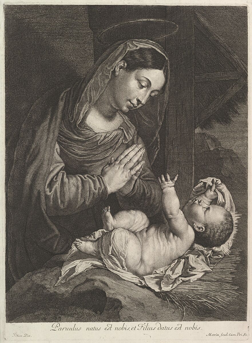 La Vierge adorent l'Enfant Jesus, Jean Morin (French, Paris ca. 1605–1650 Paris), Etching 