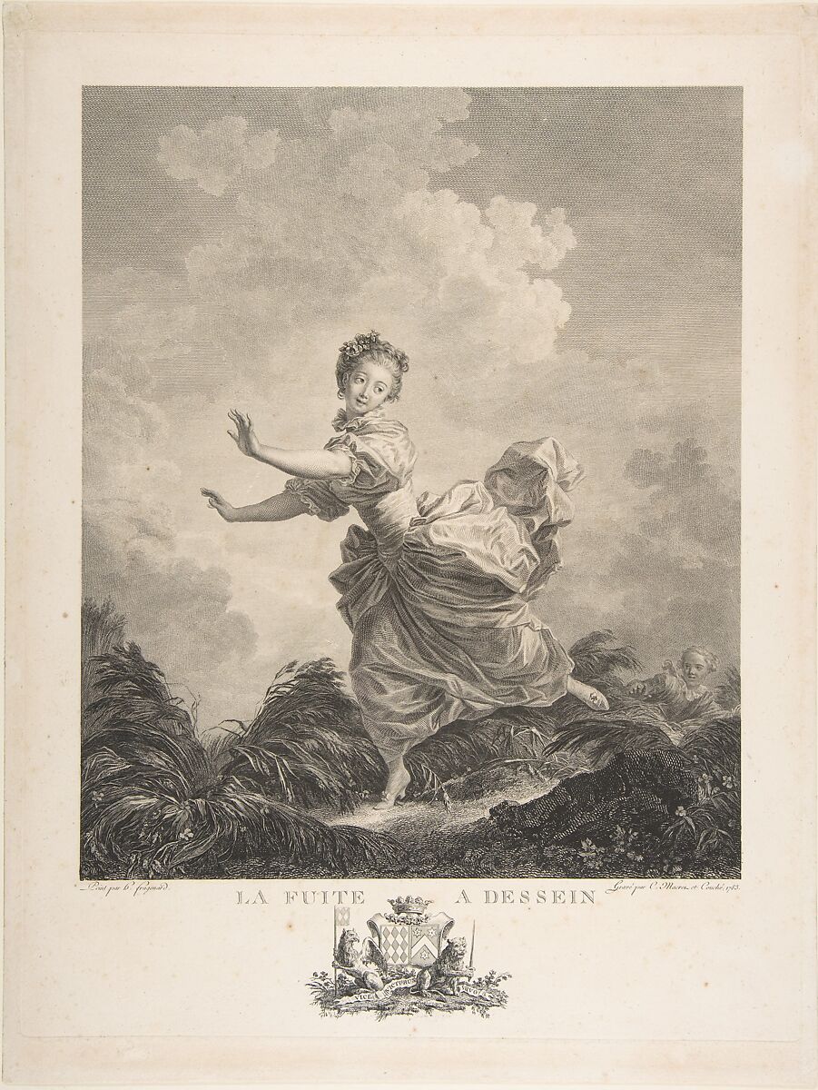 La Fuite a Dessein, After Jean Honoré Fragonard (French, Grasse 1732–1806 Paris), Etching and engraving; second state of three (Portalis) 
